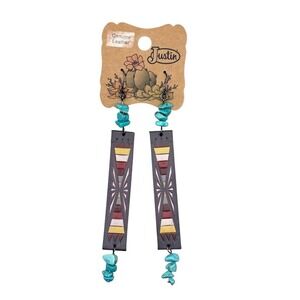 Justin Leather  Turquoise Dangle Earrings Multicolor Bohemian Western Style
